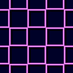 Abstract neon seamless pattern from square. Pink glowing geometric figures background.