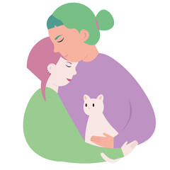 A family of informal queers. A couple of young people with colored hair and their pet. Childfree. Families are different