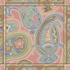 Scarf design with ethnic indian ornament on coral color background.