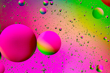 Abstract colorful background of oil circles. Oil in the water surface circles, water foam and oil...