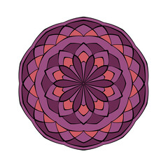 Mandala lacy pattern in purple color palette. Round ornament pattern. Floral rosette. Graphic design. Coloring book page element.