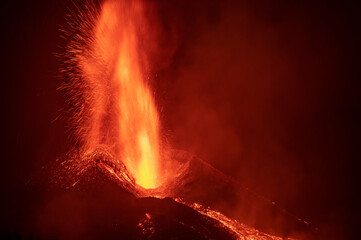 Volcano Cumbre Vieja in La Palma island erupting lava