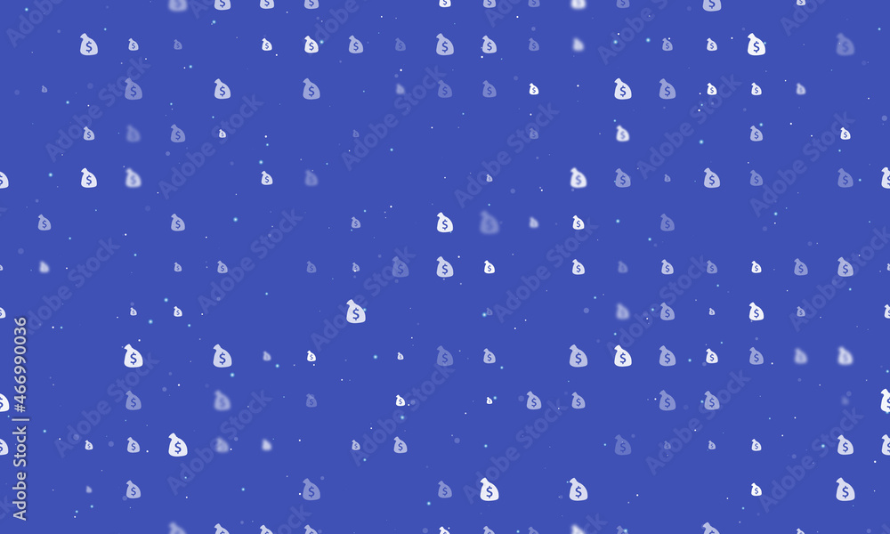 Poster seamless background pattern of evenly spaced white bag of money symbols of different sizes and opaci