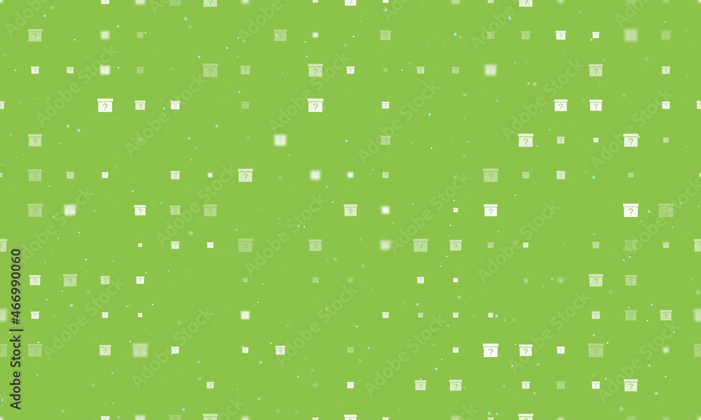 Poster seamless background pattern of evenly spaced white gift box with a question symbols of different siz
