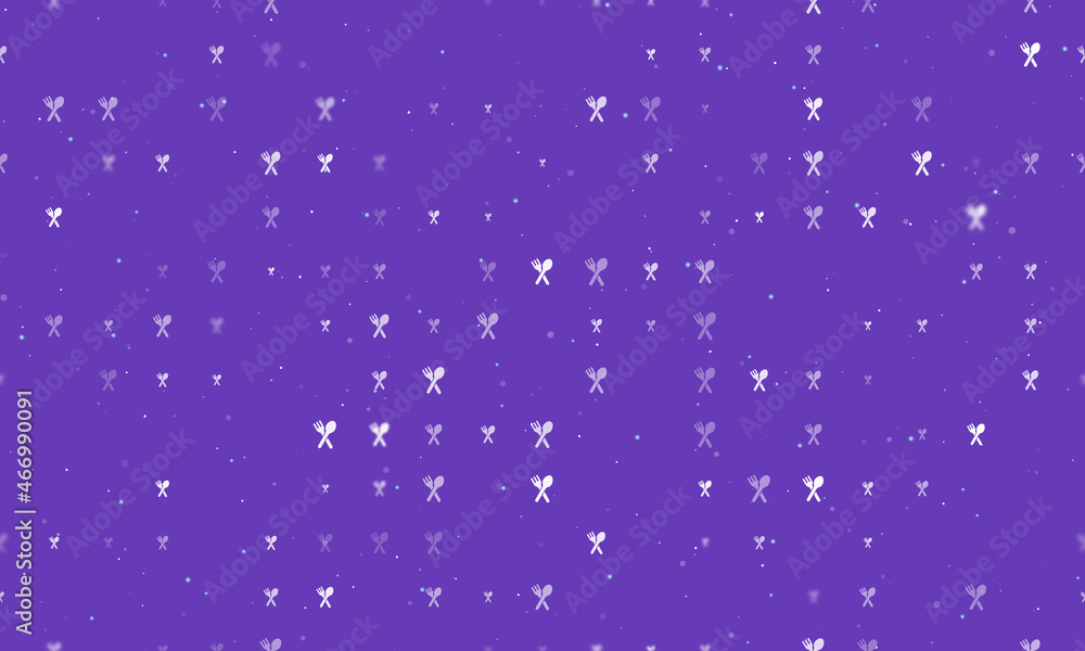 Poster seamless background pattern of evenly spaced white dinner time symbols of different sizes and opacit