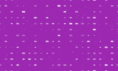 Seamless background pattern of evenly spaced white money bundle symbols of different sizes and opacity. Vector illustration on purple background with stars