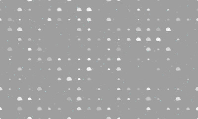 Seamless background pattern of evenly spaced white tourist tents of different sizes and opacity. Vector illustration on gray background with stars