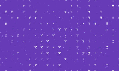 Seamless background pattern of evenly spaced white dinner time symbols of different sizes and opacity. Vector illustration on deep purple background with stars