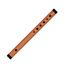 Flute icon isolated on white background. Wooden Wind classical folk musical instrument. Vector illustration in flat cartoon realism style.