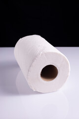 roll of white paper towels napkins on white table