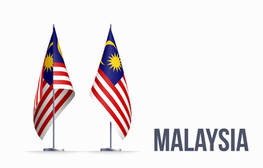 Malaysia flag state symbol isolated on background national banner. Greeting card National Independence Day of the Malaysia. Illustration banner with realistic state flag.