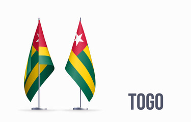 Togo flag state symbol isolated on background national banner. Greeting card National Independence Day of the Togolese republic. Illustration banner with realistic state flag.
