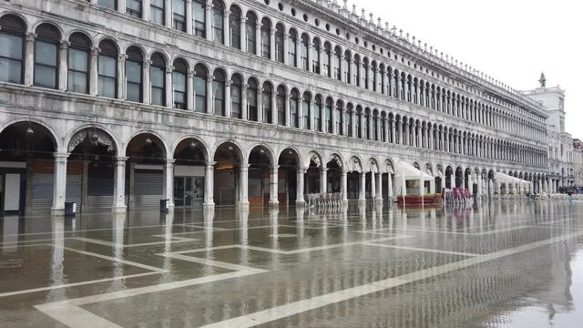 Venice, Italy - San Marco square, monuments reflected on the high water