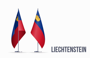 Liechtenstein flag state symbol isolated on background national banner. Greeting card National Day of the Principality of Liechtenstein. Illustration banner with realistic state flag of microstate.