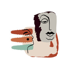 Abstract boho vector clipart. Hand drawn abstract shapes and face. Terracotta and natural colors. Minimal modern boho design for covers, flyers, banners, wall art, posters and prints
