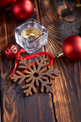 Christmas decoration on the wooden background
