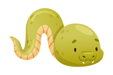 Cute funny green snake. Wild reptile baby animal cartoon vector illustration