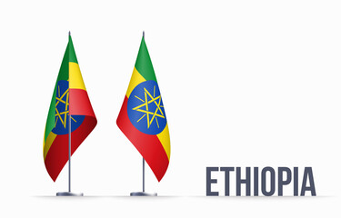 Ethiopia flag state symbol isolated on background national banner. Greeting card National Independence Day of the Federal Democratic Republic of Ethiopia. Illustration banner with realistic state flag