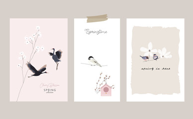 cute spring postcards with hand drawn springtime elements