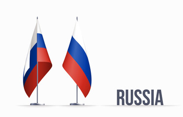 Russia flag state symbol isolated on background national banner. Greeting card National Independence Day of the Russian Federation. Illustration banner with realistic state flag of RF.