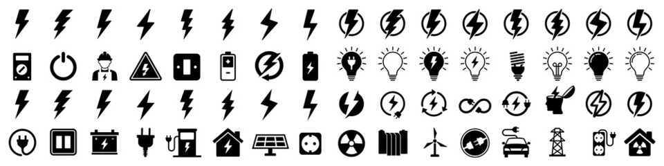 Electricity icons set. Power related icon. green energy icon. vector illustration - obrazy, fototapety, plakaty