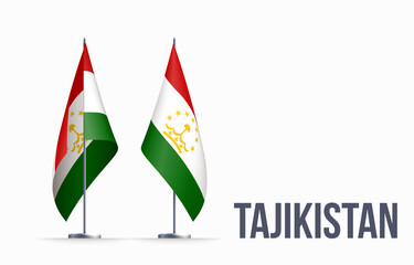 Tajikistan flag state symbol isolated on background national banner. Greeting card National Independence Day of the Republic of Tajikistan. Illustration banner with realistic state flag.