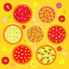 flat vector illustration design a set of pizzas