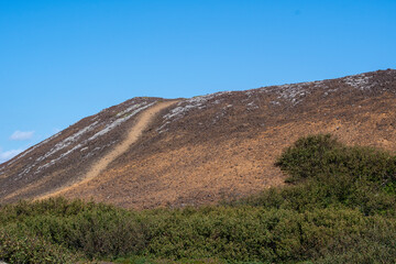 Landscape of path to Eldborg crater extinct volcano near Borgarnes South Iceland