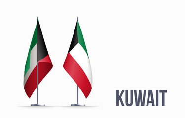 Kuwait flag state symbol isolated on background national banner. Greeting card National Independence Day of the State of Kuwait. Illustration banner with realistic state flag.