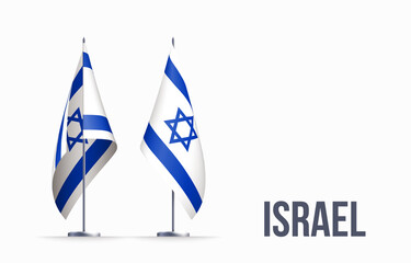 Israel flag state symbol isolated on background national banner. Greeting card National Independence Day of the State of Israel. Illustration banner with realistic state flag.