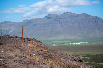 Landscape of mountains near Eldborg crater near Borgarnes South Iceland