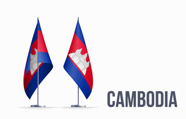 Cambodia flag state symbol isolated on background national banner. Greeting card National Independence Day of the Kingdom of Cambodia. Illustration banner with realistic state flag.