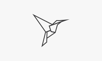 line icon paper origami hummingbird isolated on white background. - obrazy, fototapety, plakaty