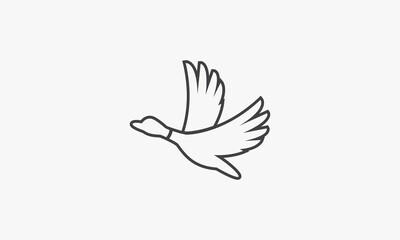 line icon fly duck goose swanisolated on white background.