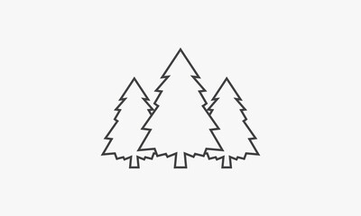 line icon three pine tree isolated on white background.