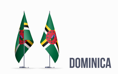 Dominica flag state symbol isolated on background national banner. Greeting card National Independence Day of the Commonwealth of Dominica. Illustration banner with realistic state flag.