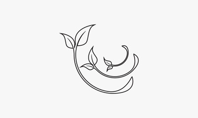 line icon leaf branch isolated on white background.