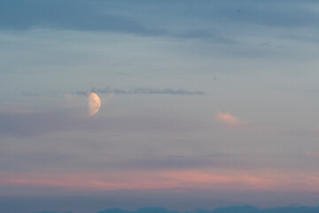 Landscape of colorful moon sunset near Vik South Iceland