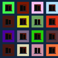 Colorful windows seamless pattern, city building background, vector illustration
