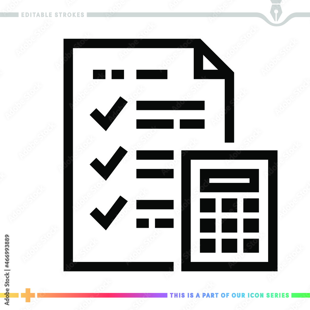 Poster editable line icon of online maths tests as a customizable black stroke vector graphic.