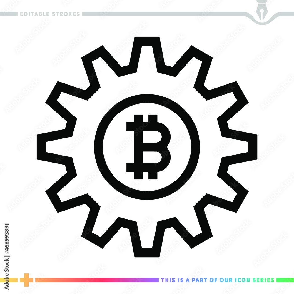 Poster editable line icon of cryptocurrency workshop as a customizable black stroke vector graphic.