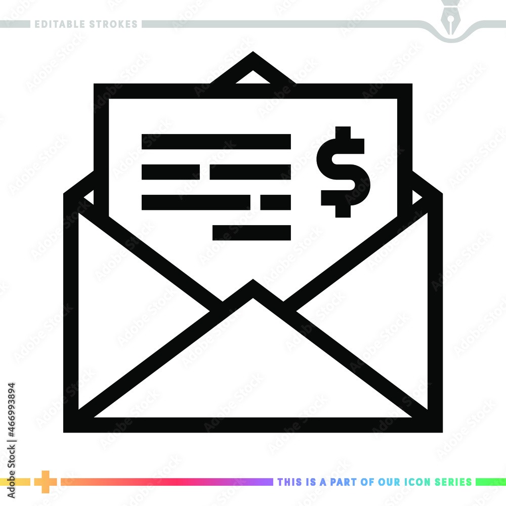 Poster editable line icon of digital invoicing as a customizable black stroke vector graphic.