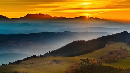 Fototapeta Widok Tatr z Pienin o zachodzie słońca obraz