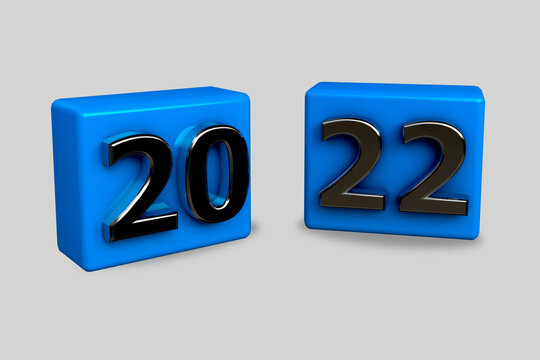 2022 blue 3d text or happy new year 2022 banner design, 2022 number 3D Render Illustration, blue foiled balloons isolated