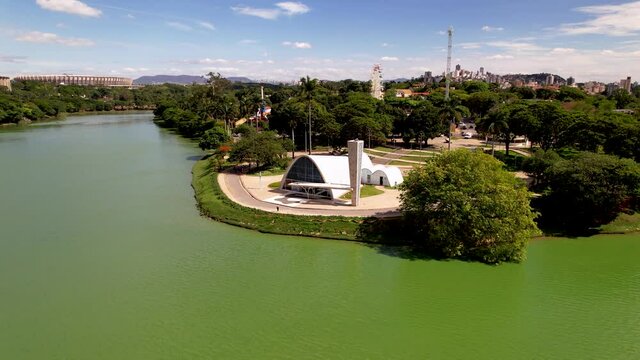 Pampulha lake and Sao Francisco de Assis church, Belo Horizonte, Brazil.Pampulha lake and Sao Francisco de Assis church, Belo Horizonte, Brazil.Pampulha lake and Sao Francisco de Assis church.