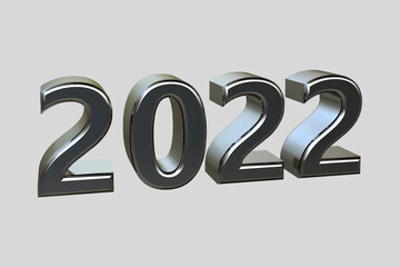 2022 silver 3d text or happy new year 2022 banner design, 2022 number 3D Render Illustration,...