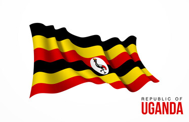 Uganda flag state symbol isolated on background national banner. Greeting card National Independence Day of the Republic of Uganda. Illustration banner with realistic state flag.
