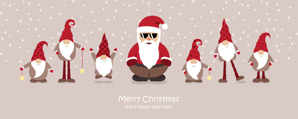 cool santa claus and his helper gnome christmas cartoon