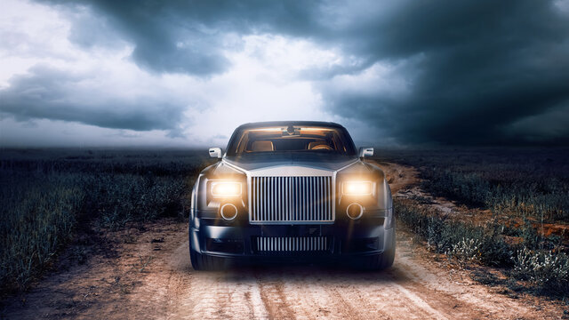 Black Car Driving down a path under a Thunderstorm