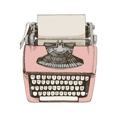 Hand drawn illustration of retro typewriter